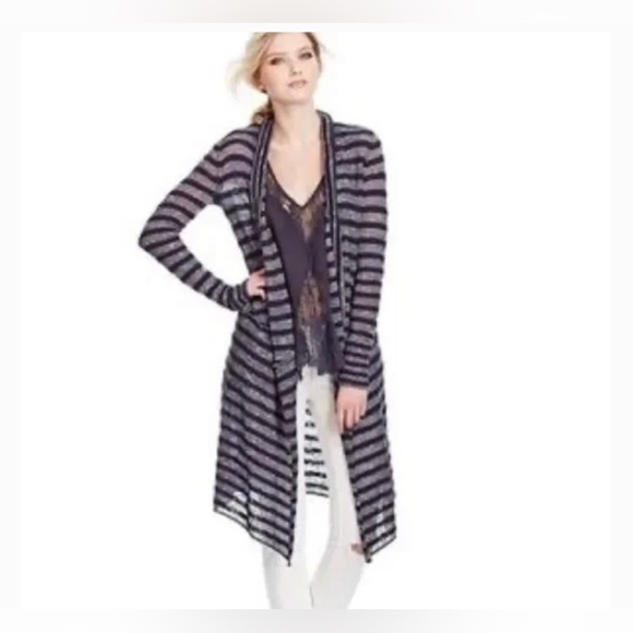 Free People Sweaters - Free People Forget Me Knot Navy Striped Duster Cardigan